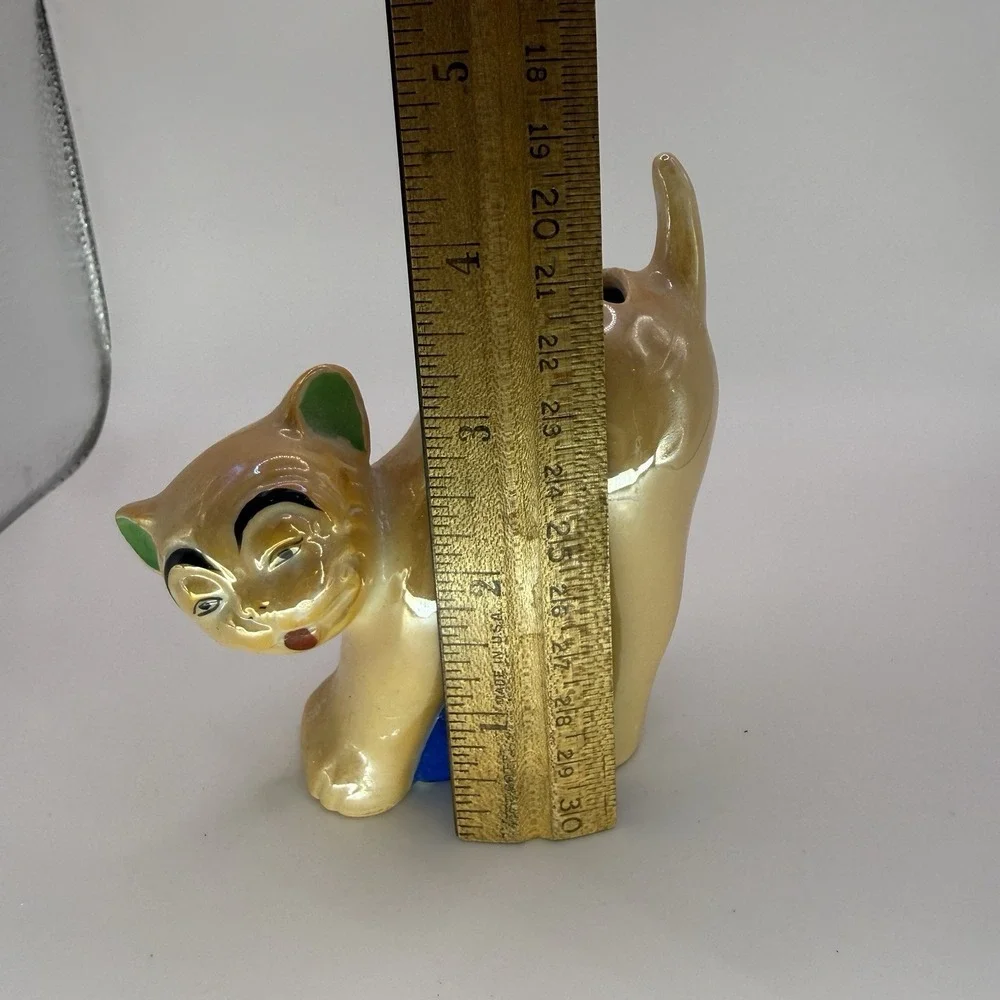 Lusterware Gold Castle Cat 1930's figural ceramic TOOTHBRUSH‎ HOLDER Japan